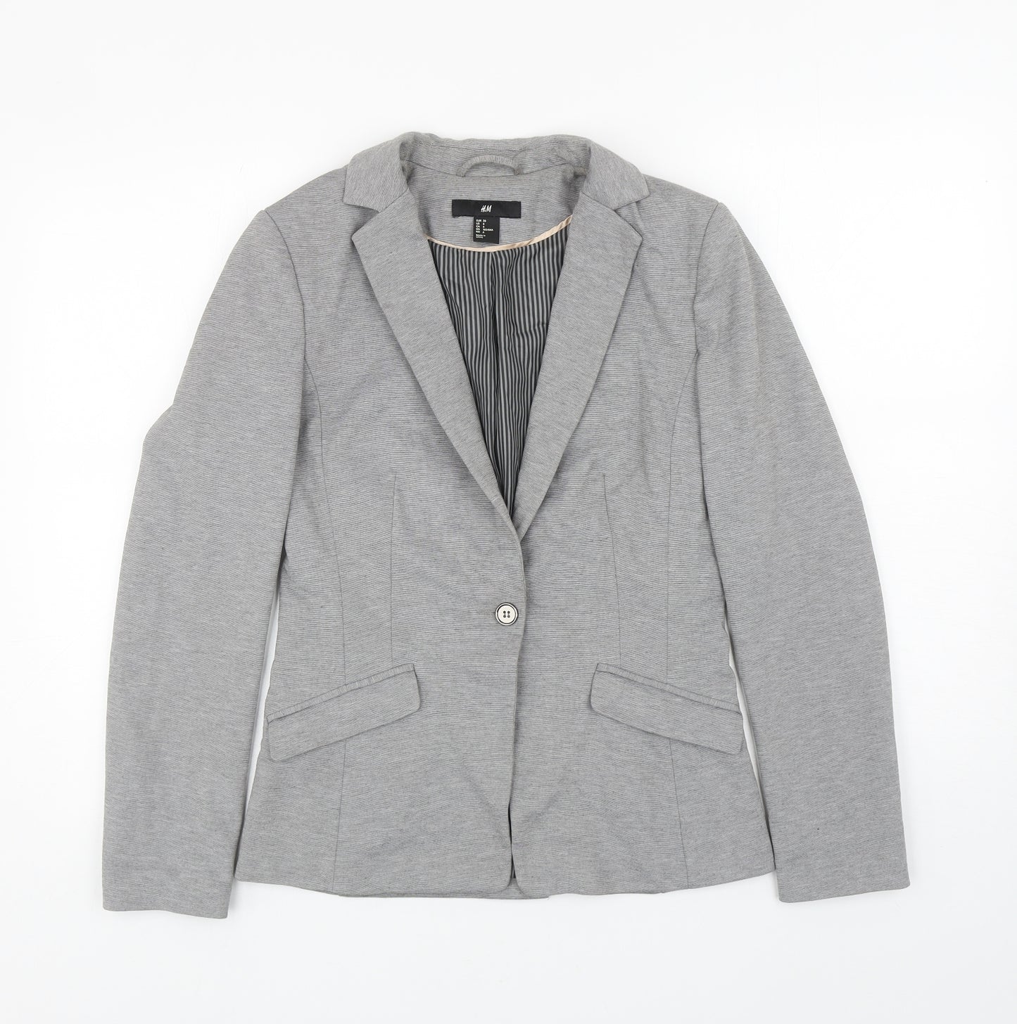 H&M Womens Grey Jacket Blazer Size 8 Button
