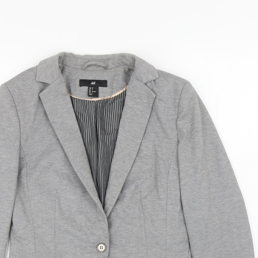 H&M Womens Grey Jacket Blazer Size 8 Button
