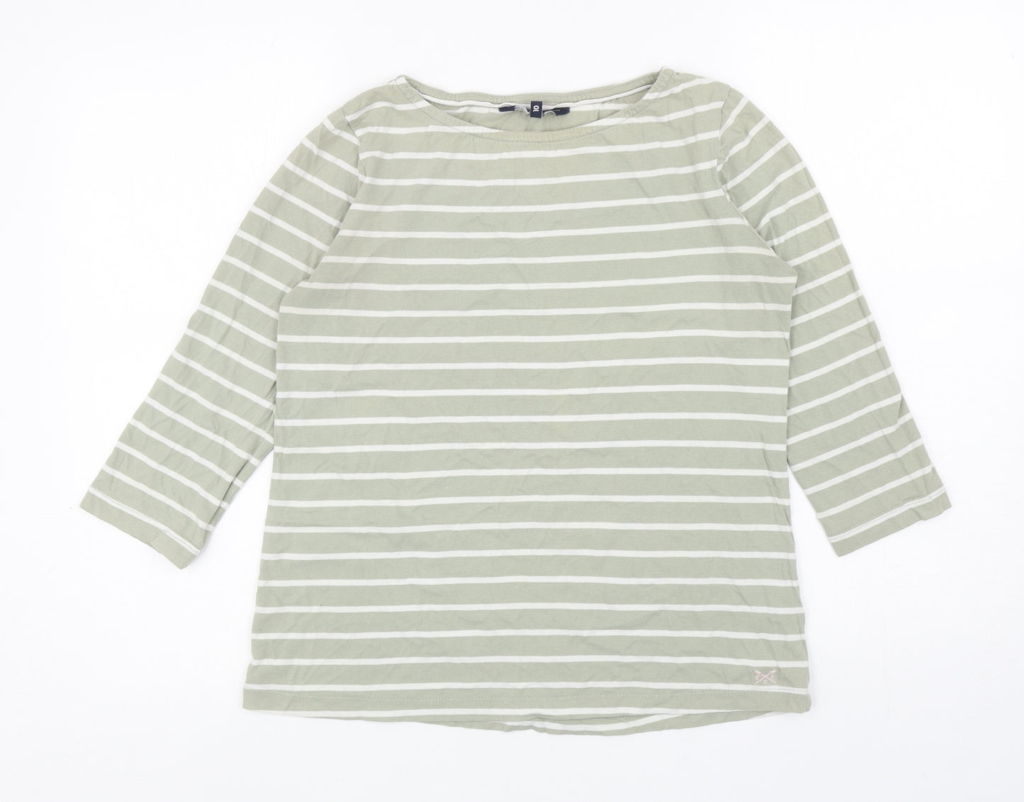 Crew Clothing Womens Green Striped Cotton Basic T-Shirt Size 10 Boat Neck