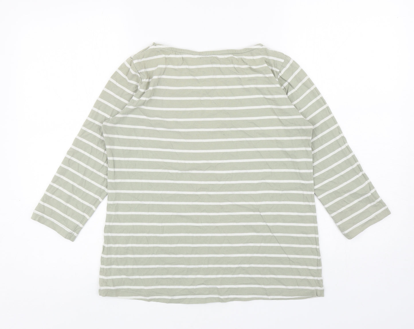 Crew Clothing Womens Green Striped Cotton Basic T-Shirt Size 10 Boat Neck