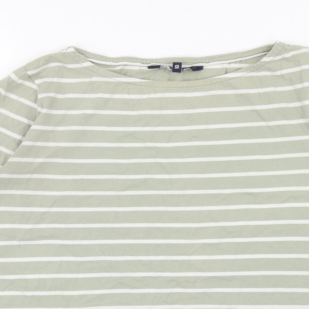 Crew Clothing Womens Green Striped Cotton Basic T-Shirt Size 10 Boat Neck