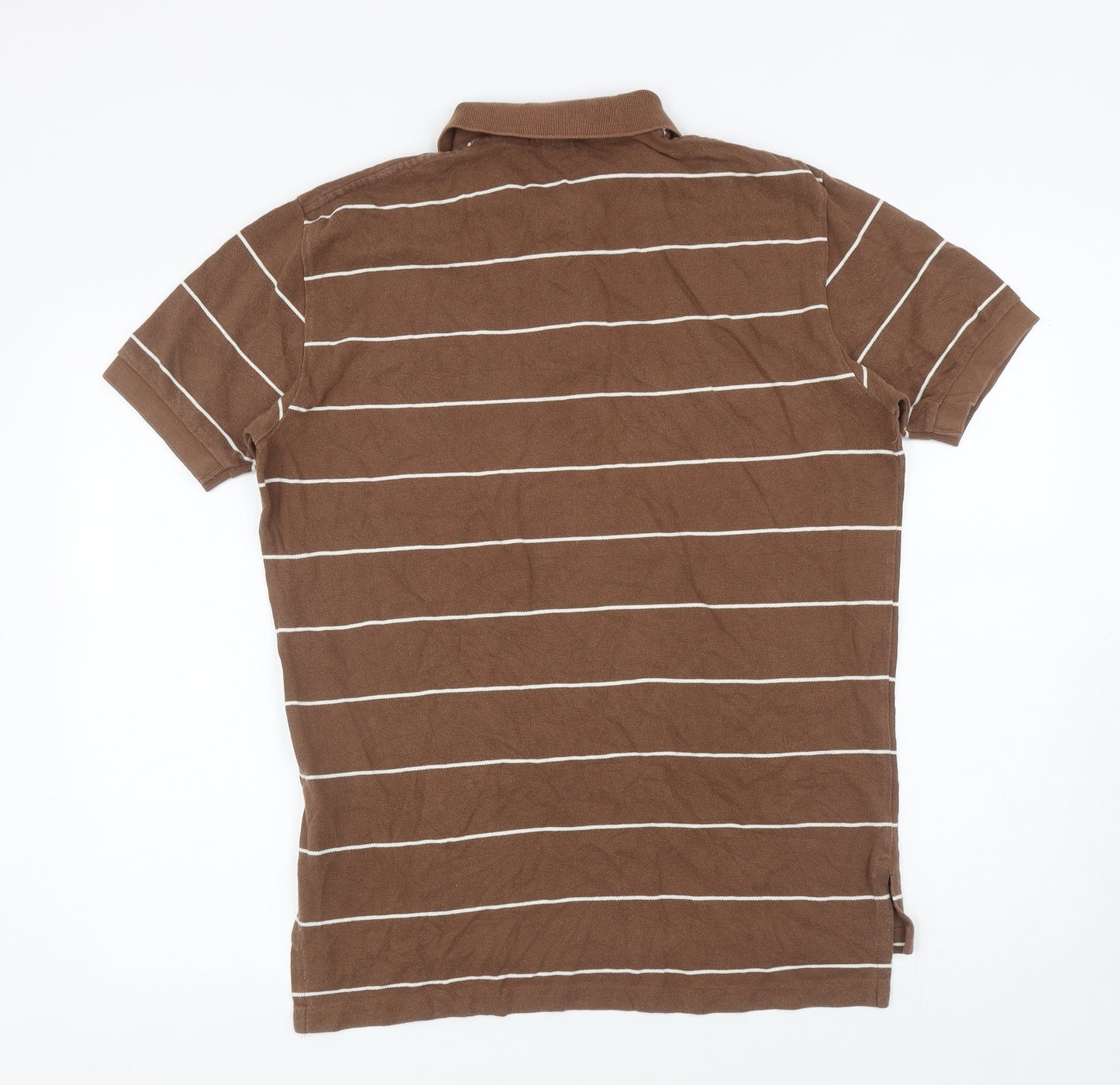 Ralph Lauren Mens Brown Striped Cotton Polo Size M Collared Button