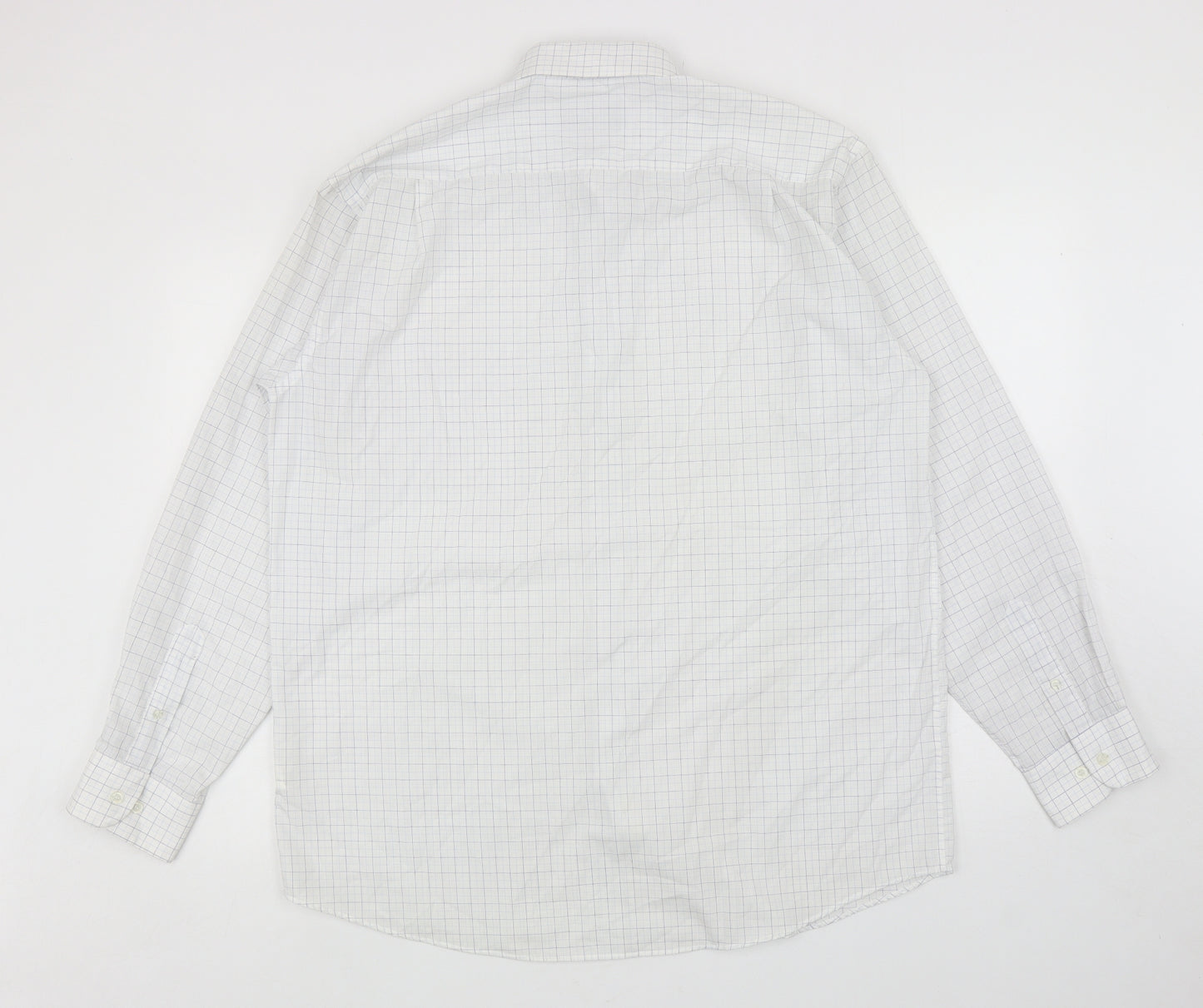 Cedar Wood State Mens White Plaid Polyester Button-Up Size L Collared Button