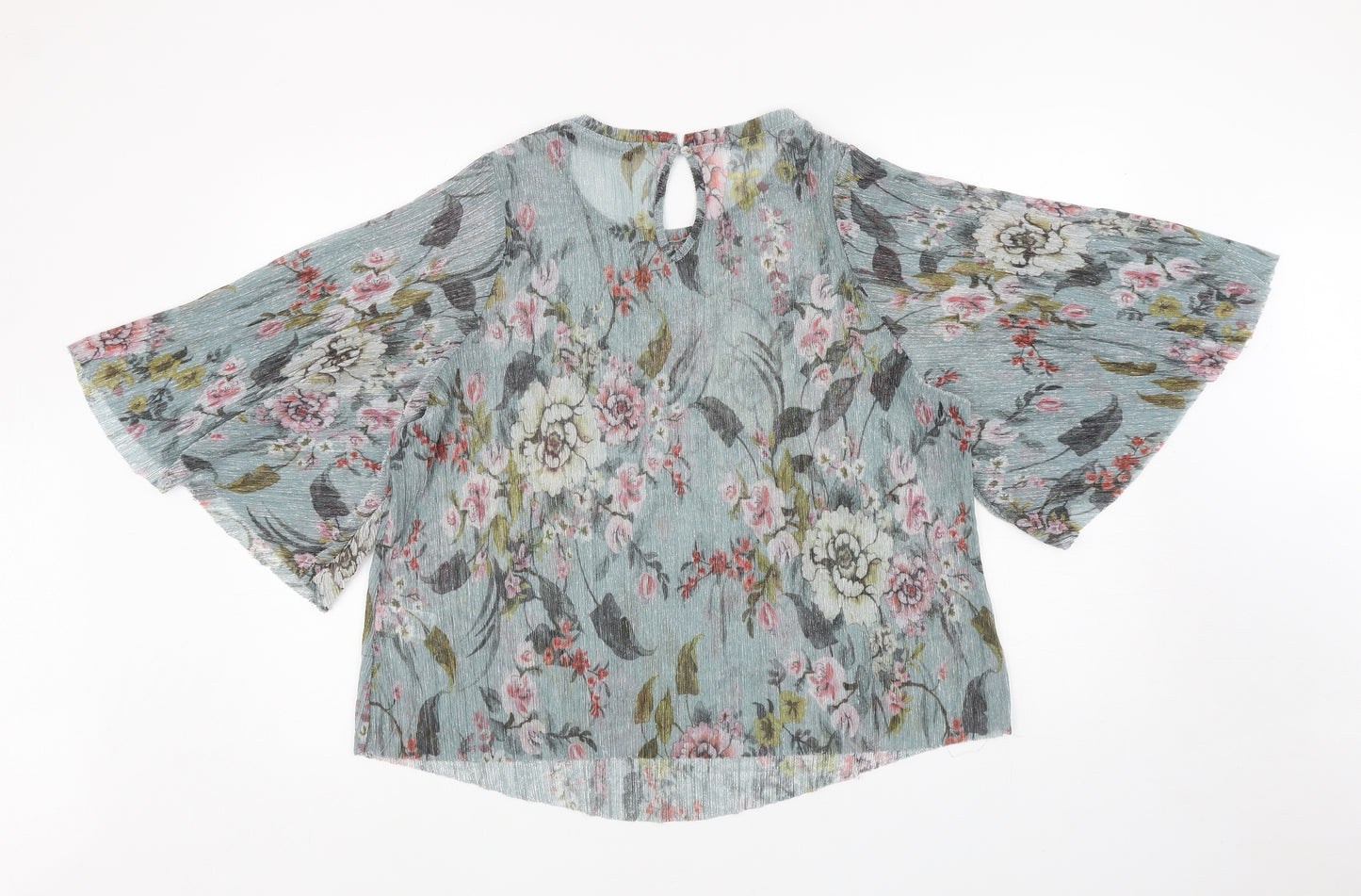 Marks and Spencer Womens Blue Floral Polyester Basic Blouse Size 20 Boat Neck