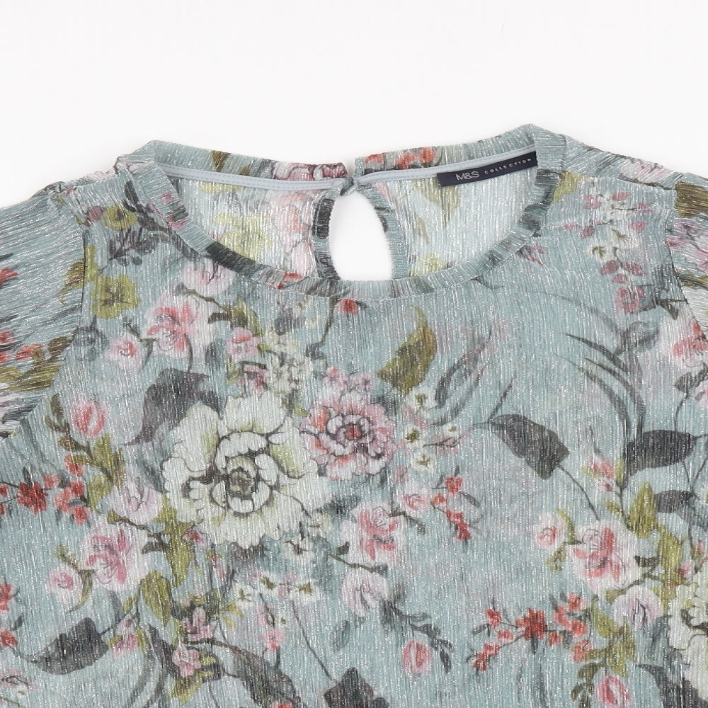 Marks and Spencer Womens Blue Floral Polyester Basic Blouse Size 20 Boat Neck