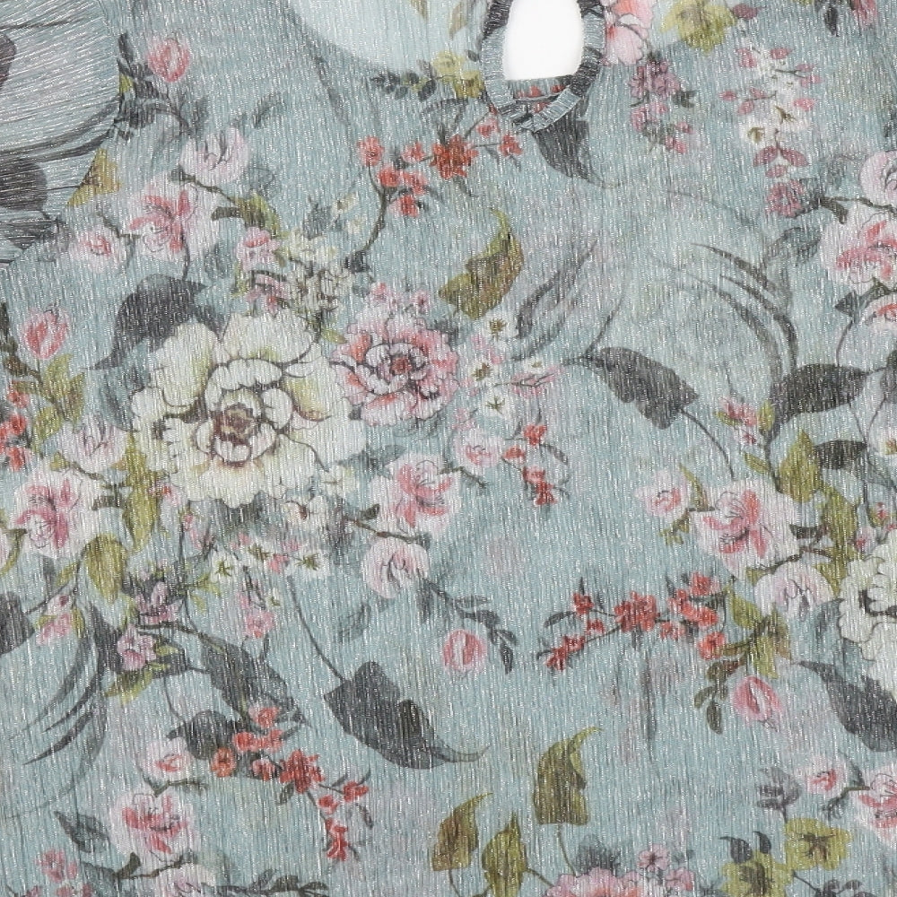 Marks and Spencer Womens Blue Floral Polyester Basic Blouse Size 20 Boat Neck