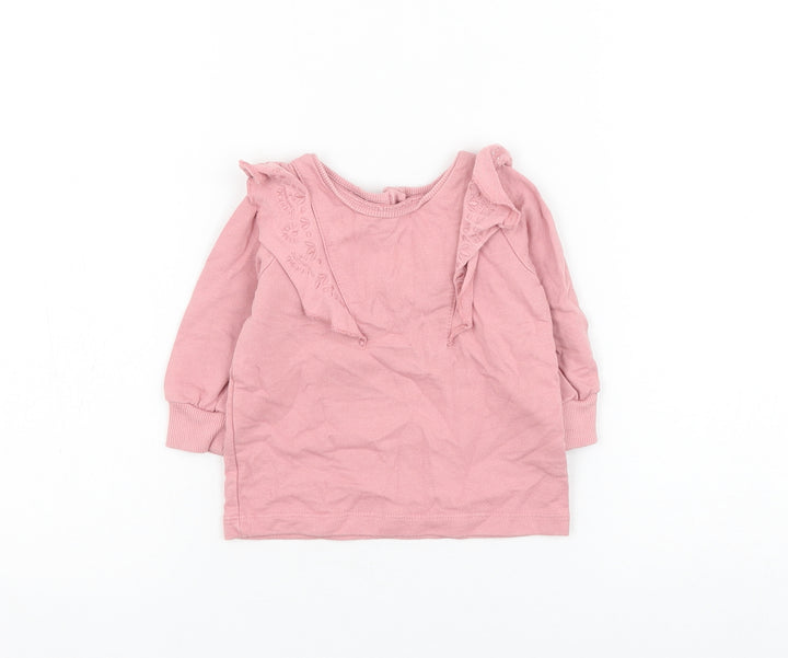 NEXT Girls Pink Cotton Pullover Jumper Size 3-6 Months Button