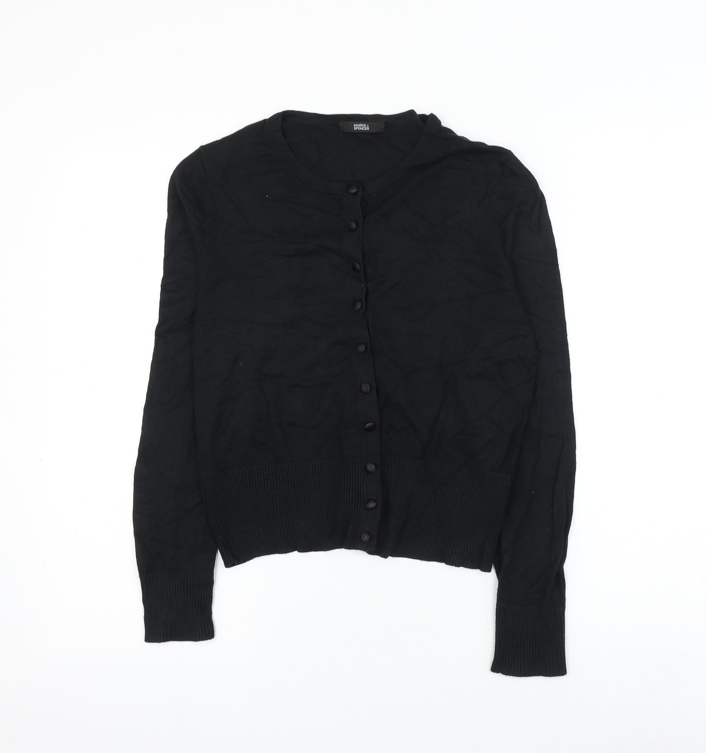 Marks and Spencer Womens Black Round Neck Viscose Cardigan Jumper Size 12