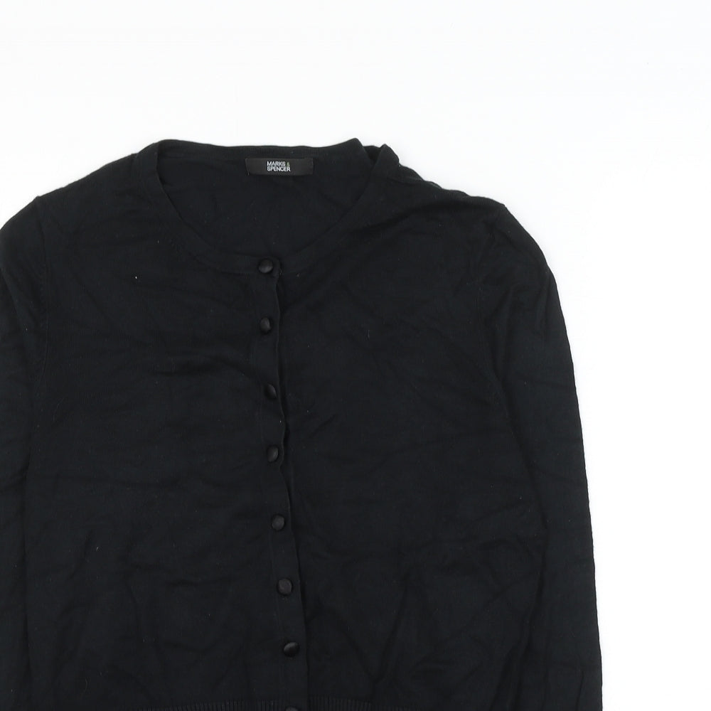Marks and Spencer Womens Black Round Neck Viscose Cardigan Jumper Size 12