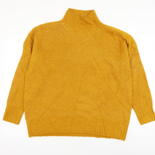 M&Co Womens Yellow High Neck Polyester Pullover Jumper Size L