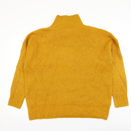 M&Co Womens Yellow High Neck Polyester Pullover Jumper Size L