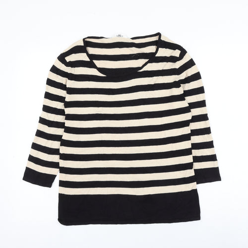 Editions Womens Beige Scoop Neck Striped Polyester Pullover Jumper Size 14