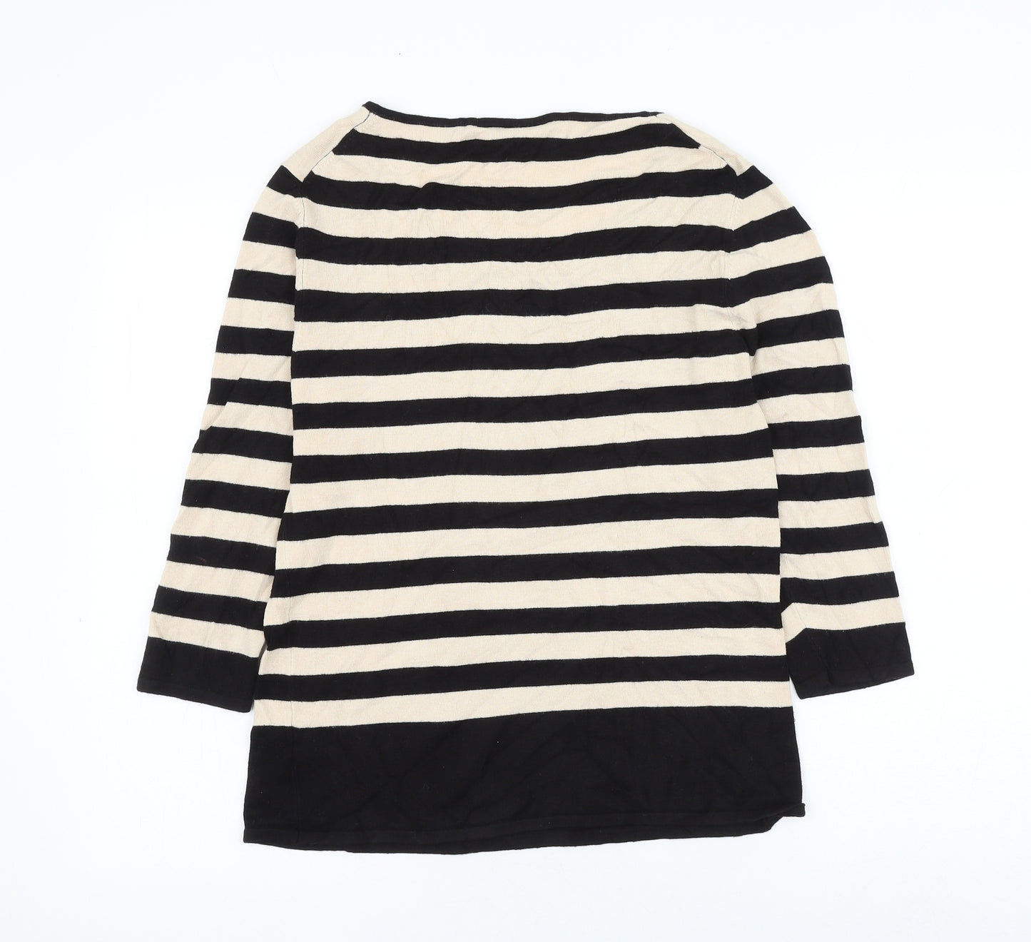Editions Womens Beige Scoop Neck Striped Polyester Pullover Jumper Size 14