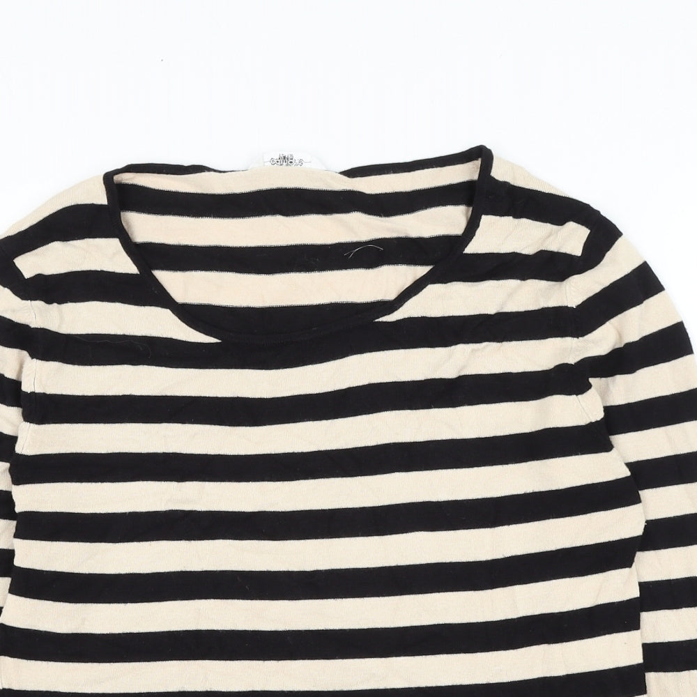 Editions Womens Beige Scoop Neck Striped Polyester Pullover Jumper Size 14