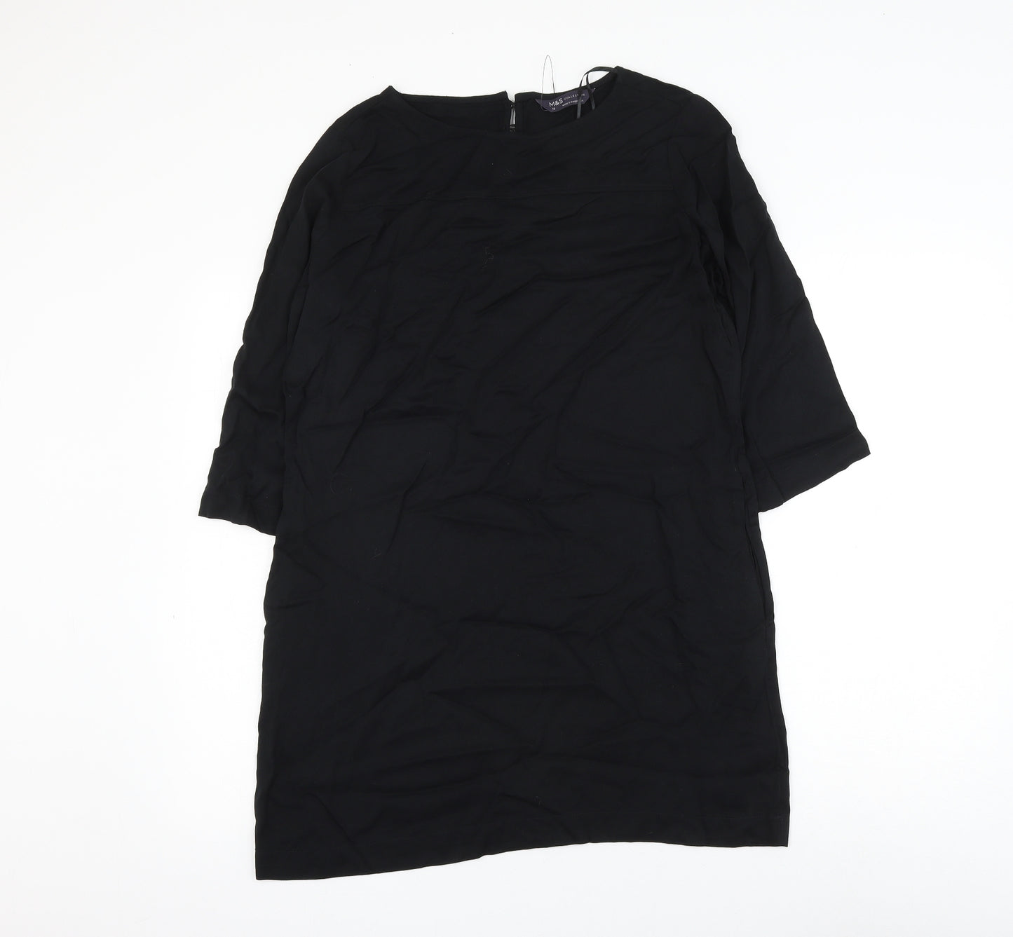Marks and Spencer Womens Black Viscose Shift Size 10 Round Neck Button