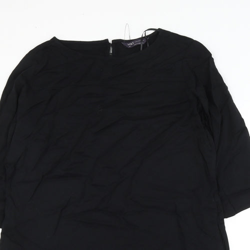 Marks and Spencer Womens Black Viscose Shift Size 10 Round Neck Button