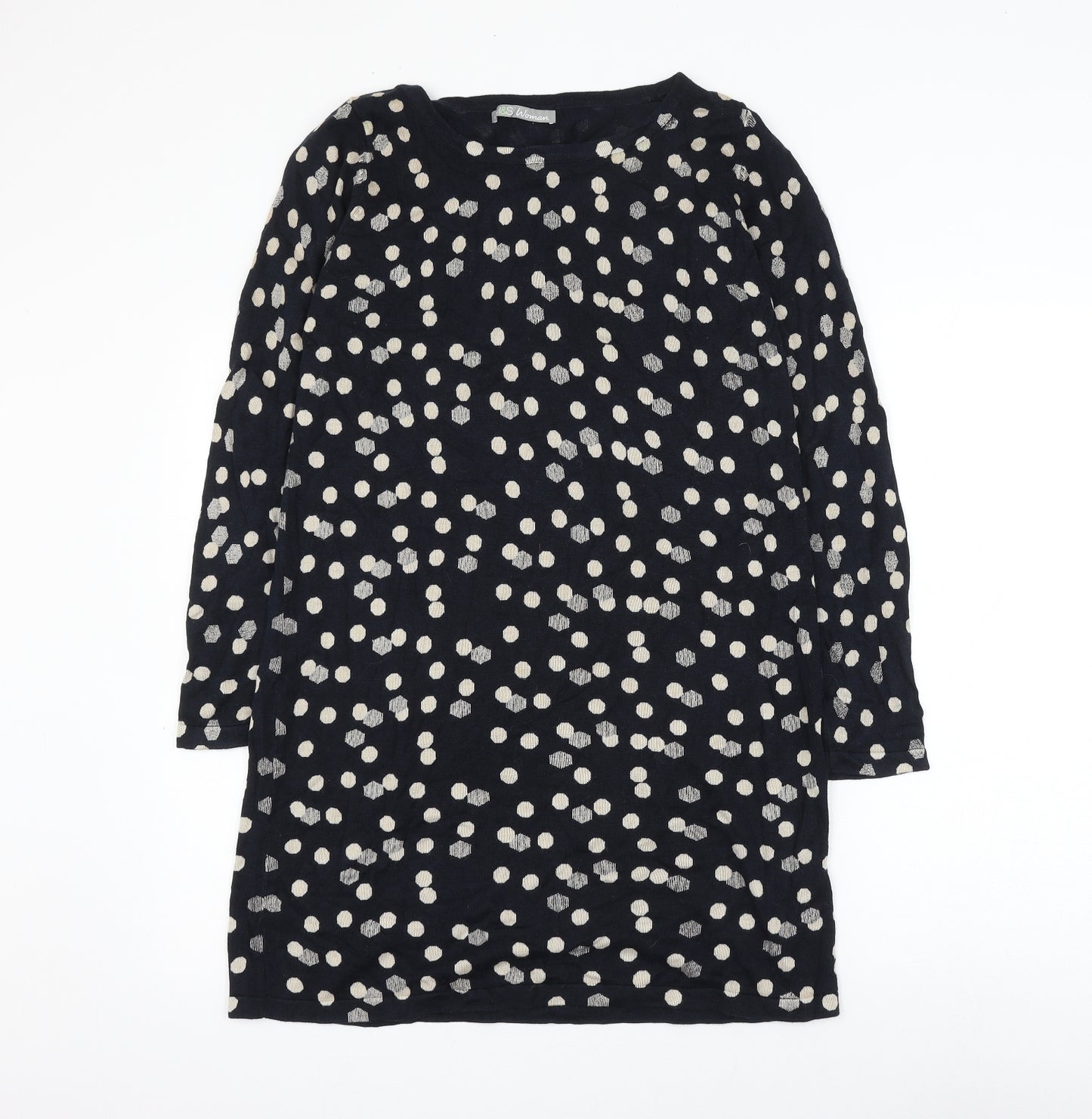 Marks and Spencer Womens Blue Round Neck Polka Dot Polyester Pullover Jumper Size L