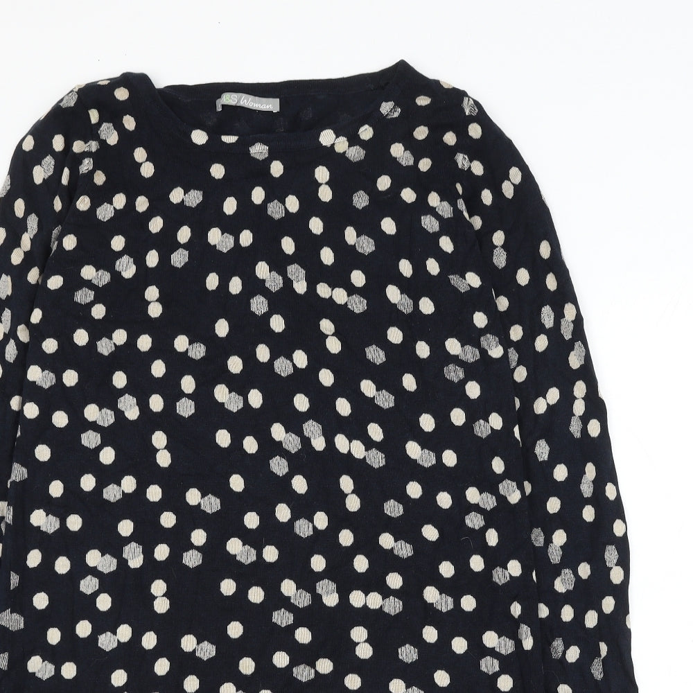 Marks and Spencer Womens Blue Round Neck Polka Dot Polyester Pullover Jumper Size L