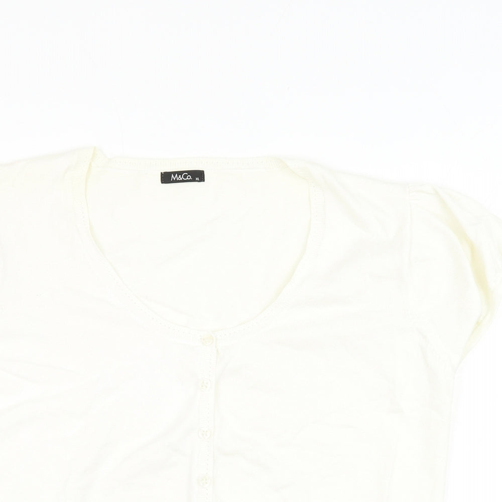 M&Co Womens White Scoop Neck Cotton Cardigan Jumper Size XL