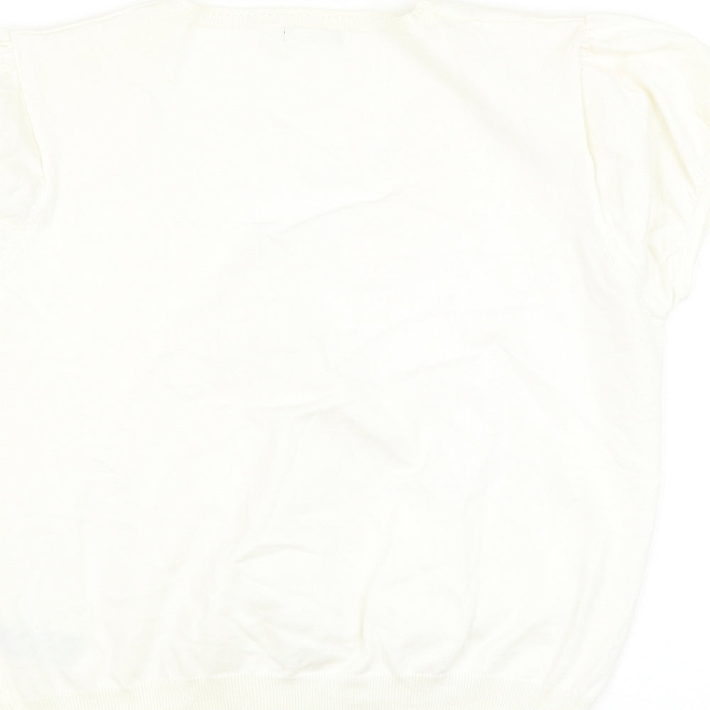 M&Co Womens White Scoop Neck Cotton Cardigan Jumper Size XL