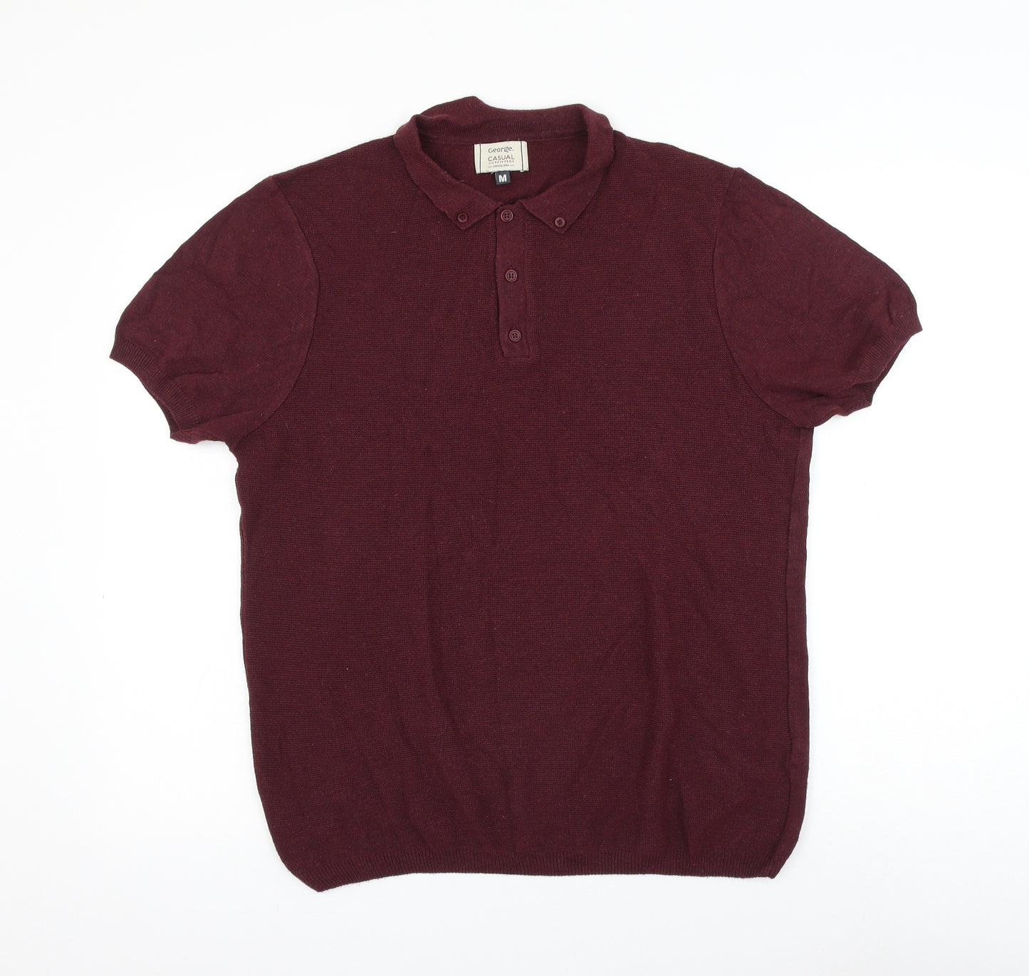 George Mens Red Cotton Polo Size M Collared Button