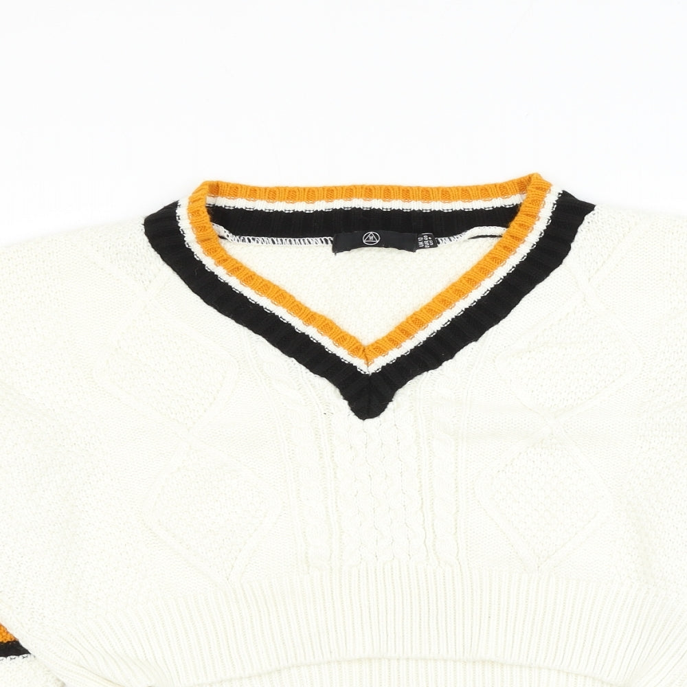 Missguided Womens White V-Neck Acrylic Pullover Jumper Size 12 - Cropped