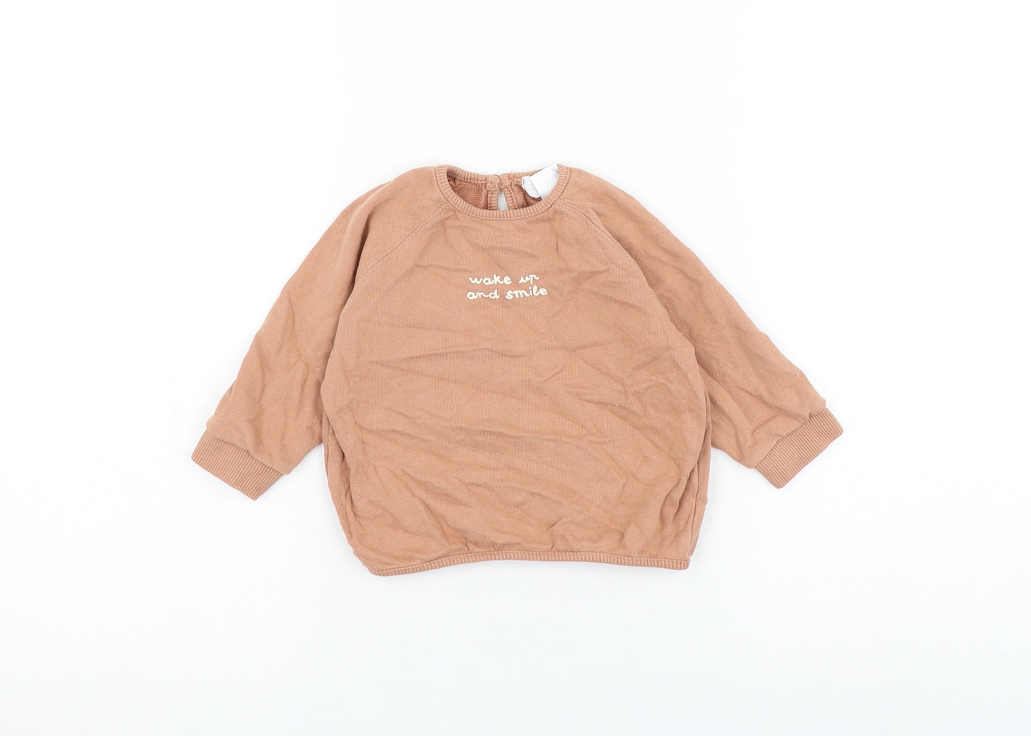 Zara Girls Brown Cotton Pullover Jumper Size 6-9 Months Pullover - Wake Up And Smile