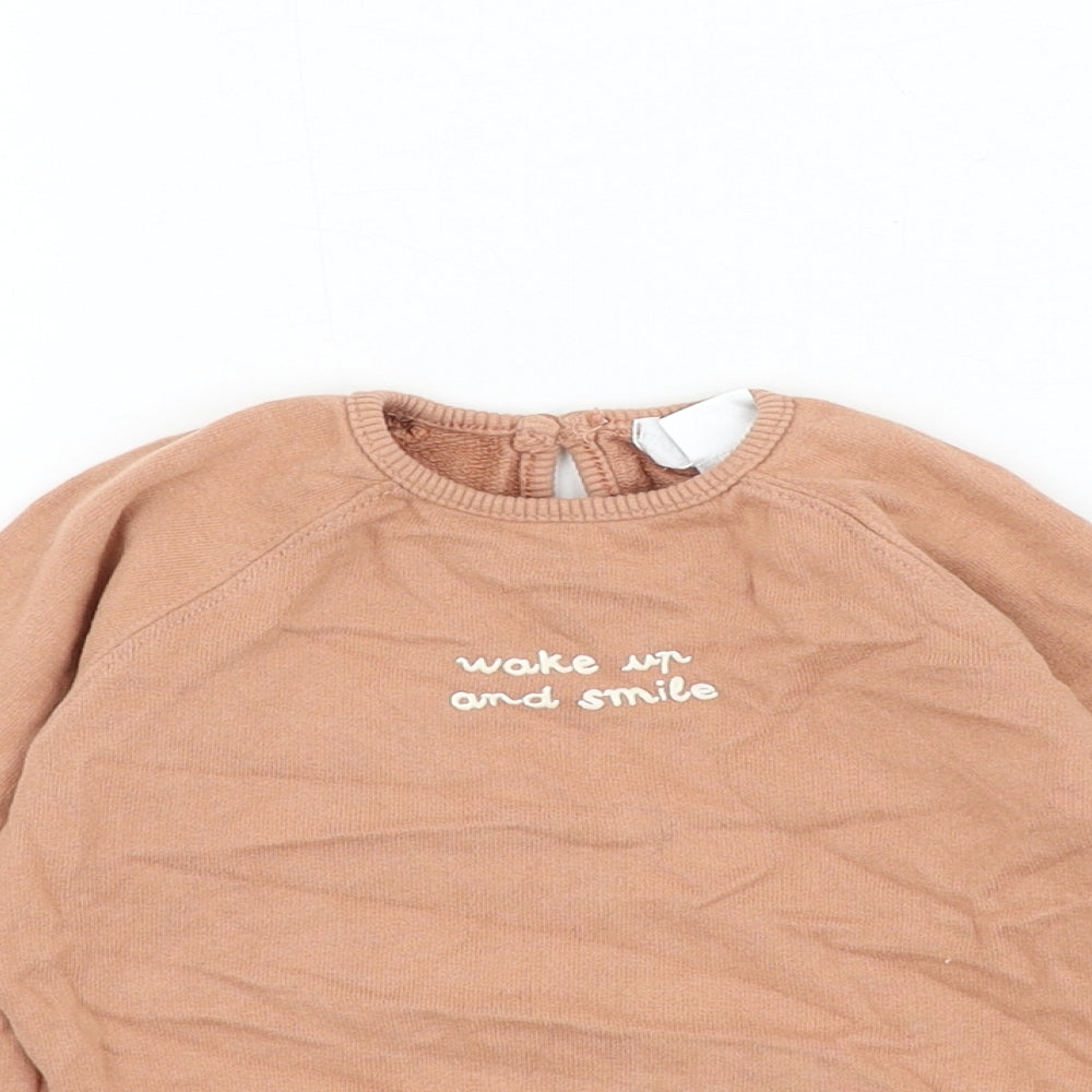 Zara Girls Brown Cotton Pullover Jumper Size 6-9 Months Pullover - Wake Up And Smile