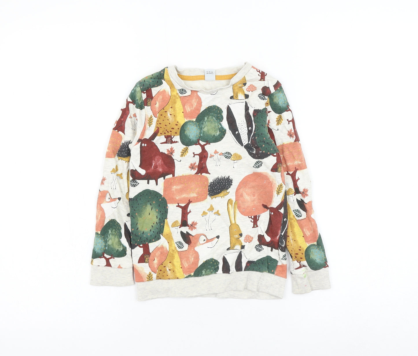 TU Boys Multicoloured Cotton Pullover Sweatshirt Size 3-4 Years Pullover - Forest Animals