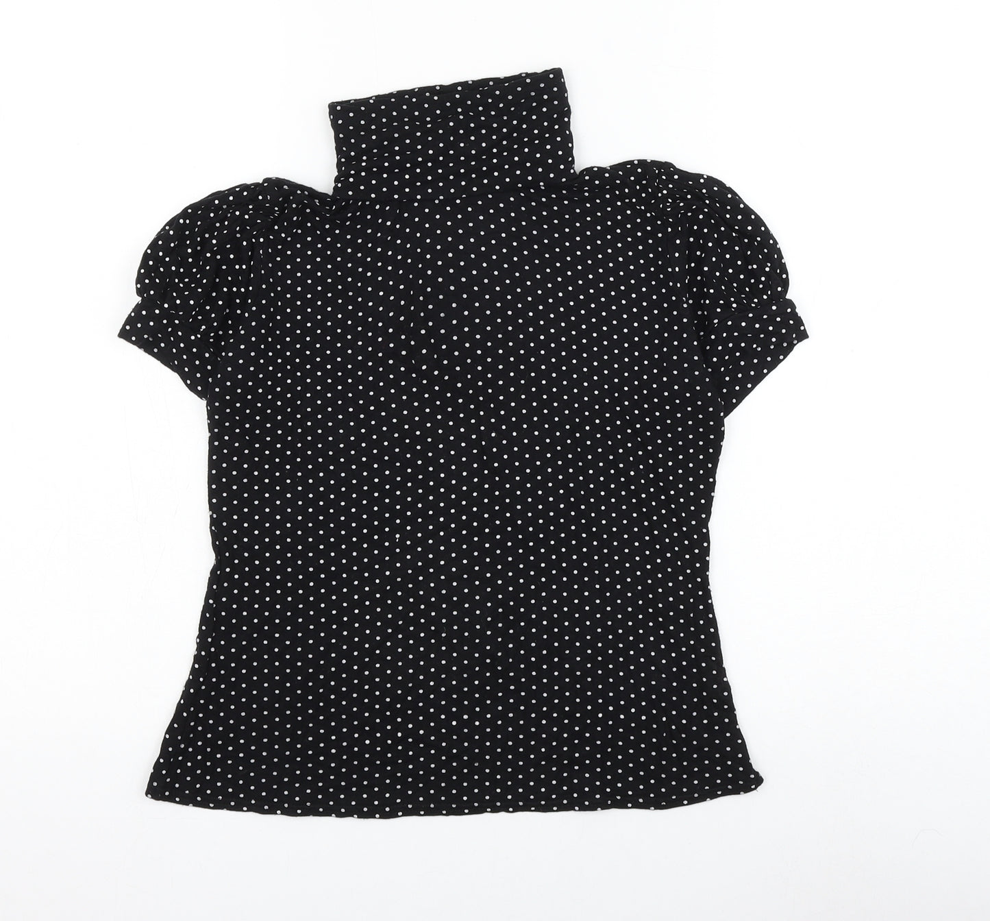 New Look Womens Black Polka Dot Viscose Basic Blouse Size 14 Roll Neck