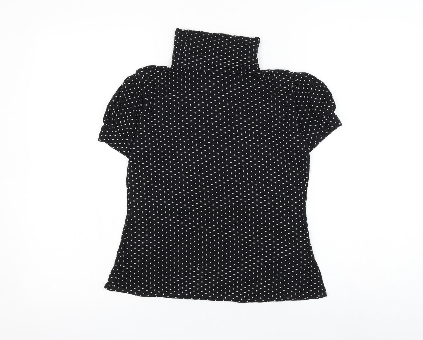 New Look Womens Black Polka Dot Viscose Basic Blouse Size 14 Roll Neck