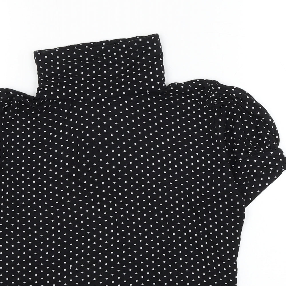 New Look Womens Black Polka Dot Viscose Basic Blouse Size 14 Roll Neck