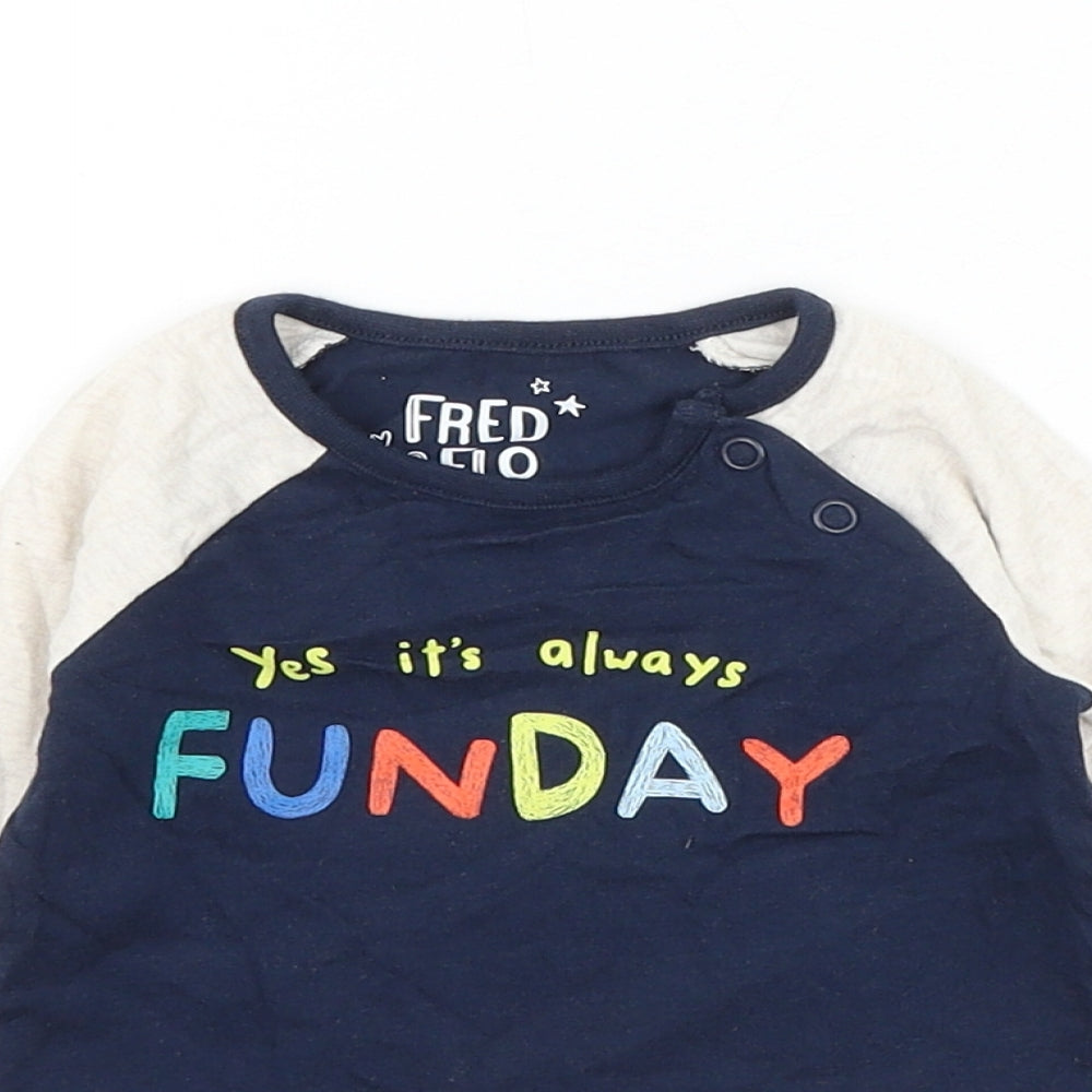 F&F Boys Blue Colourblock Cotton Basic T-Shirt Size 0-3 Months Round Neck Button - Funday