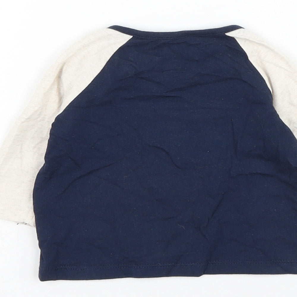 F&F Boys Blue Colourblock Cotton Basic T-Shirt Size 0-3 Months Round Neck Button - Funday