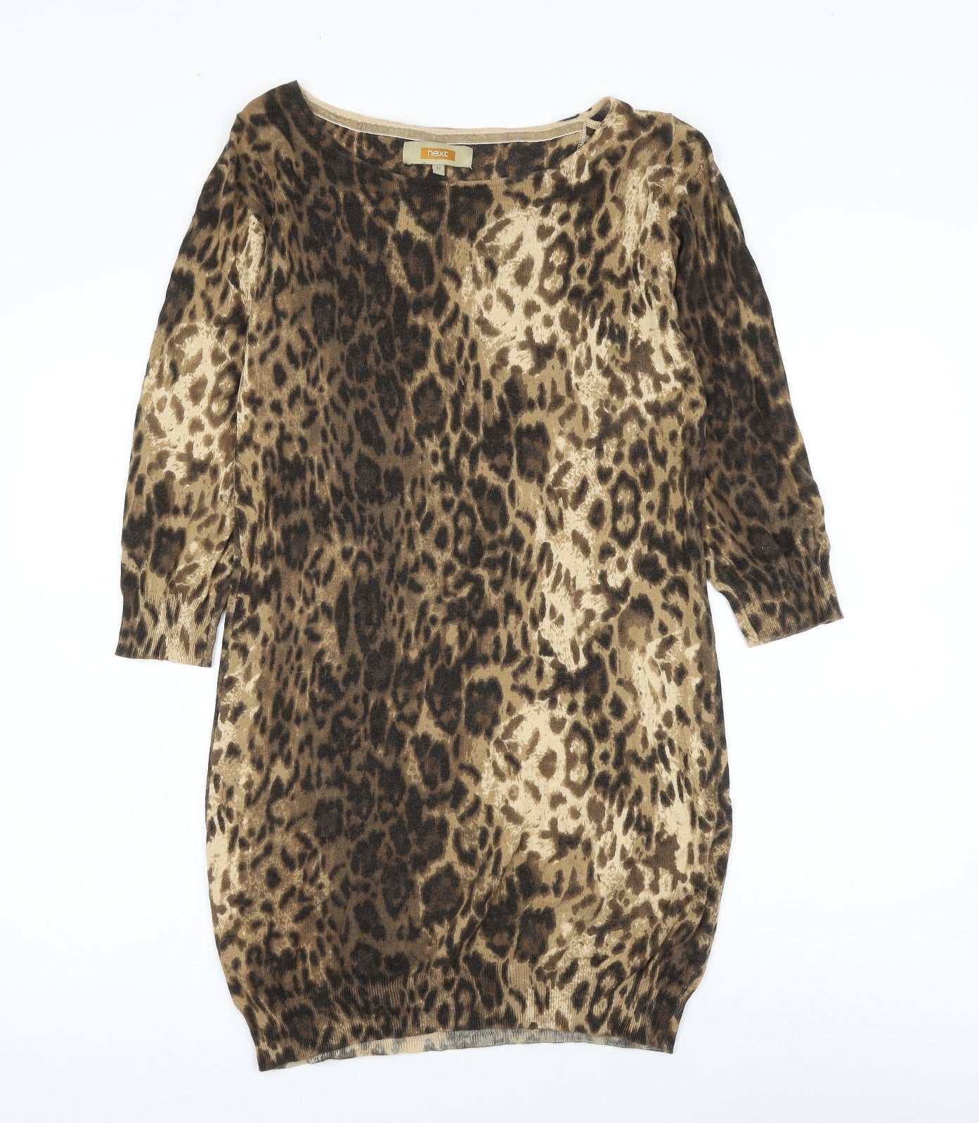 NEXT Womens Brown Animal Print Polyester Jumper Dress Size 12 Boat Neck Pullover