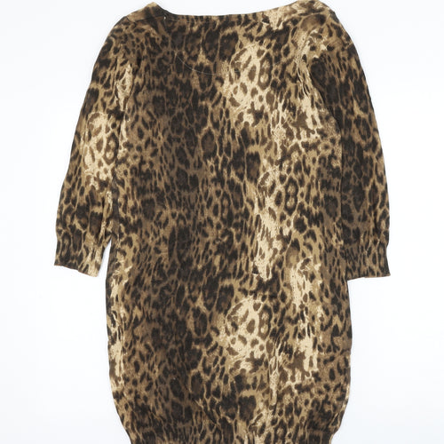 NEXT Womens Brown Animal Print Polyester Jumper Dress Size 12 Boat Neck Pullover