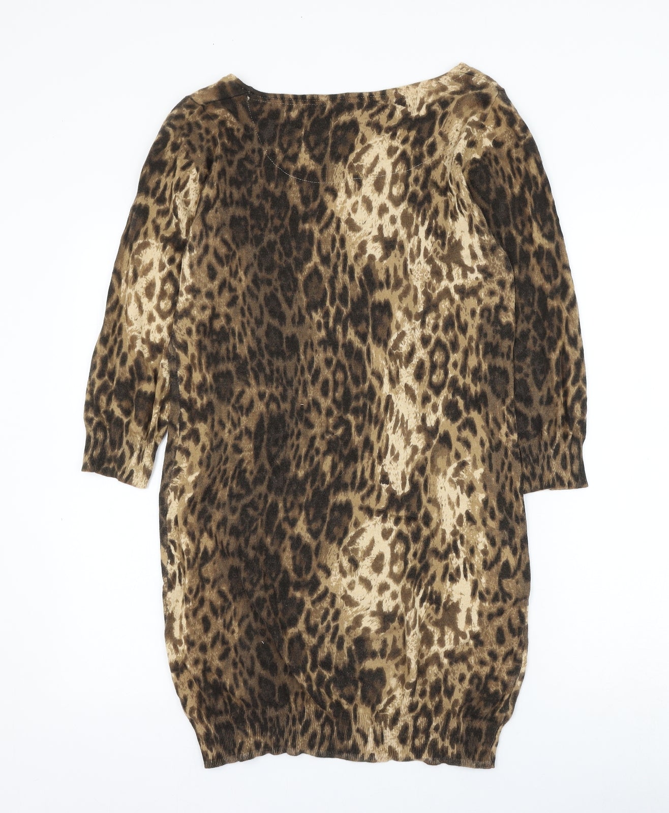 NEXT Womens Brown Animal Print Polyester Jumper Dress Size 12 Boat Neck Pullover