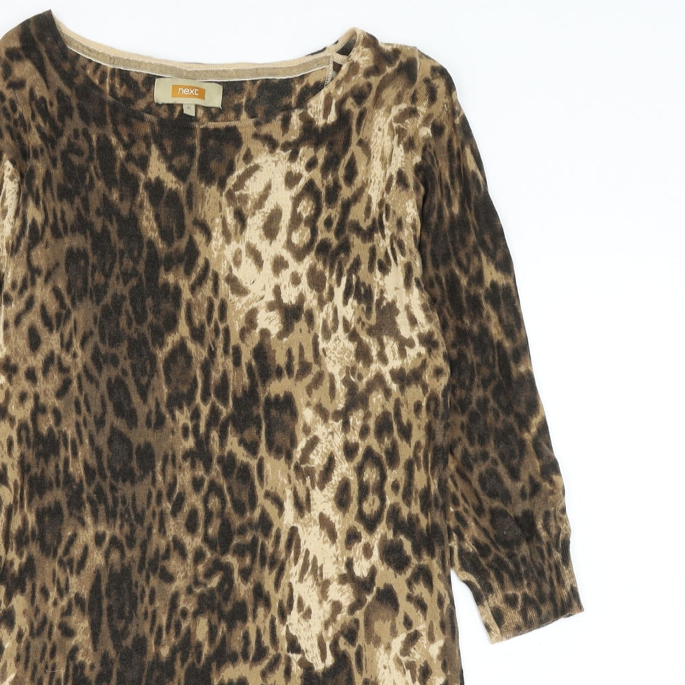 NEXT Womens Brown Animal Print Polyester Jumper Dress Size 12 Boat Neck Pullover