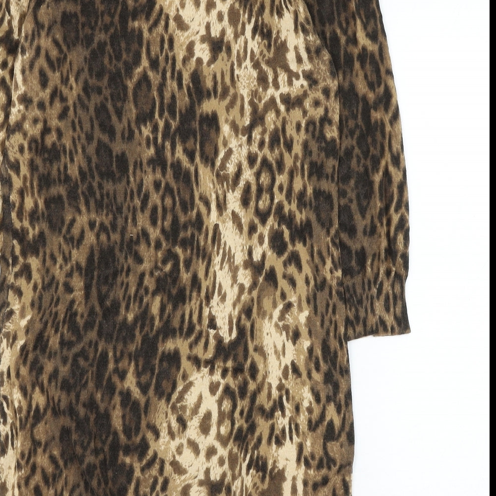 NEXT Womens Brown Animal Print Polyester Jumper Dress Size 12 Boat Neck Pullover
