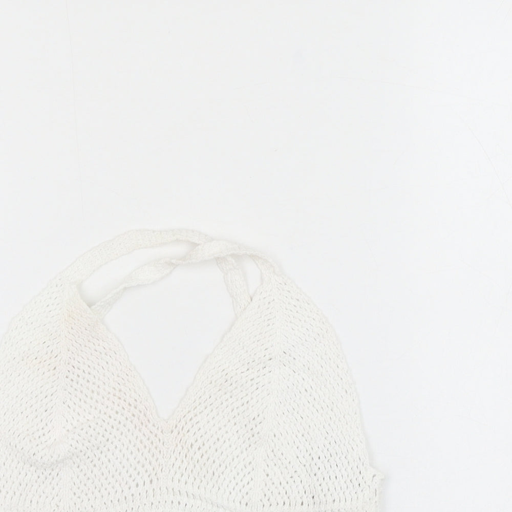 Topshop Womens White Geometric Cotton Cropped Tank Size 6 V-Neck