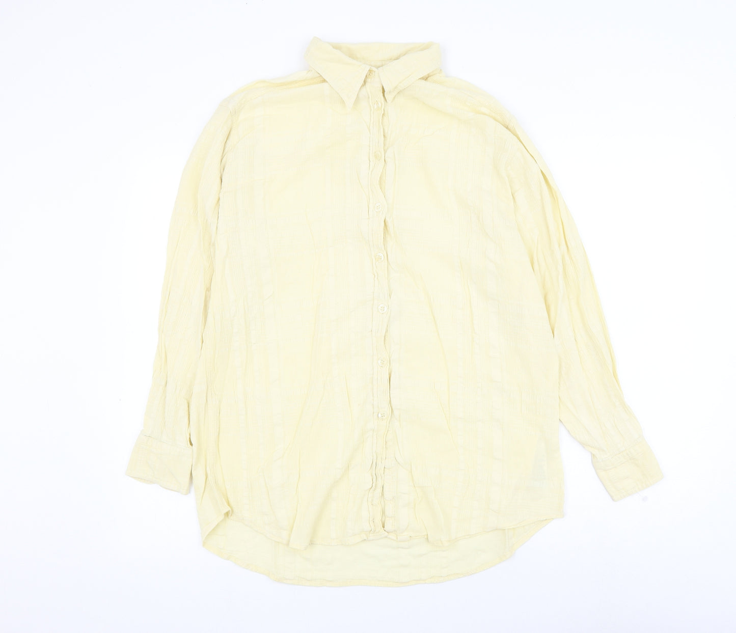 Marks and Spencer Womens Yellow Cotton Basic Button-Up Size 14 Collared