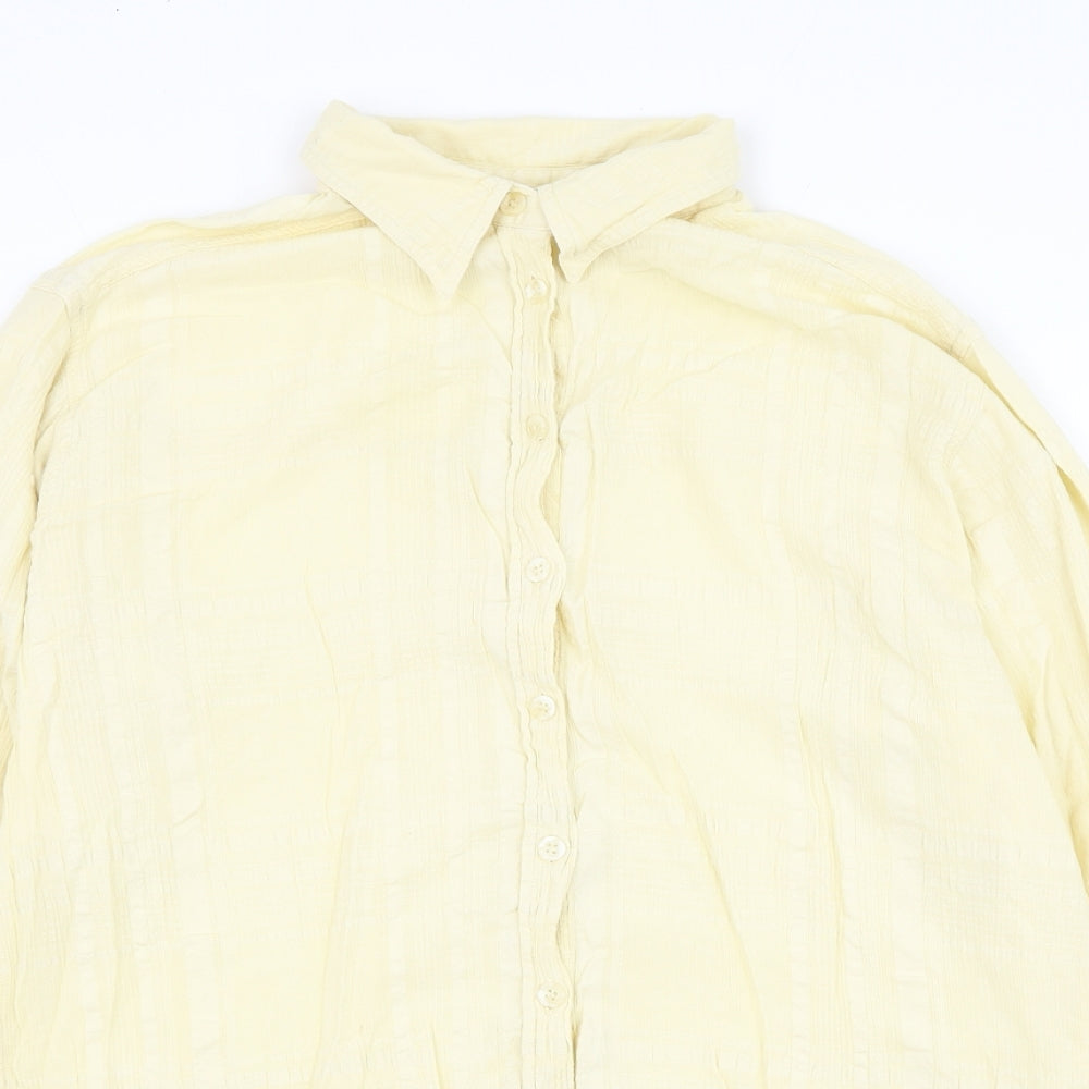 Marks and Spencer Womens Yellow Cotton Basic Button-Up Size 14 Collared
