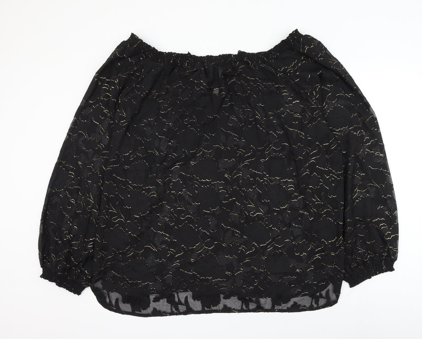 Sheilay Womens Black Floral Polyester Basic Blouse Size 3XL Boat Neck