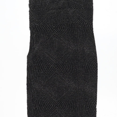 Miss Selfridge Womens Black Geometric Polyamide Bodycon Size 12 V-Neck Pullover