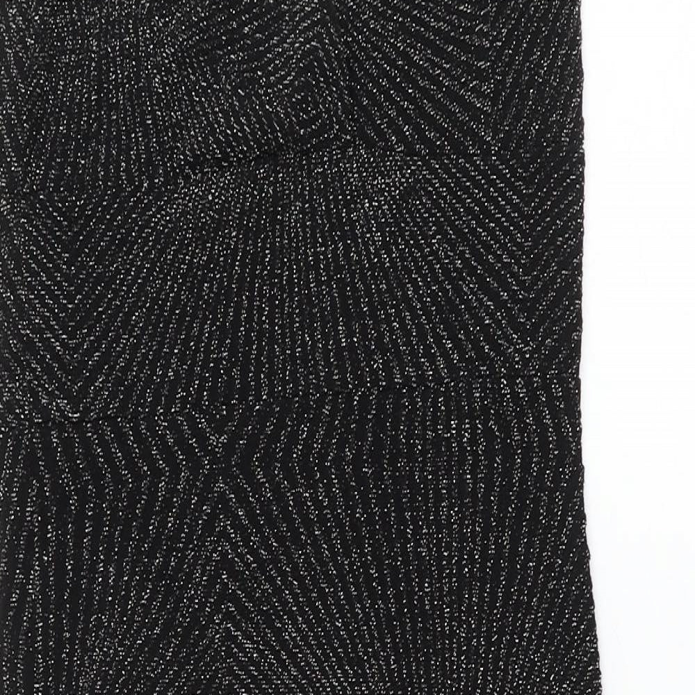 Miss Selfridge Womens Black Geometric Polyamide Bodycon Size 12 V-Neck Pullover