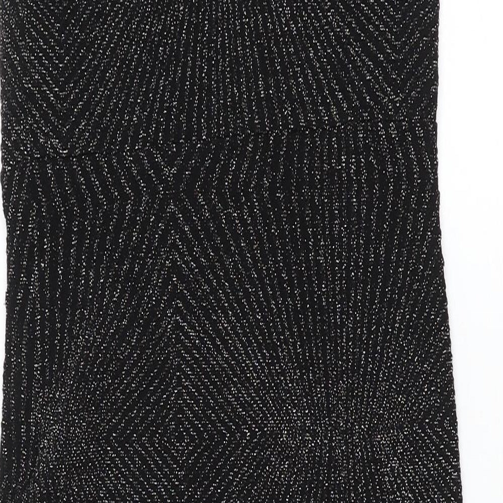 Miss Selfridge Womens Black Geometric Polyamide Bodycon Size 12 V-Neck Pullover