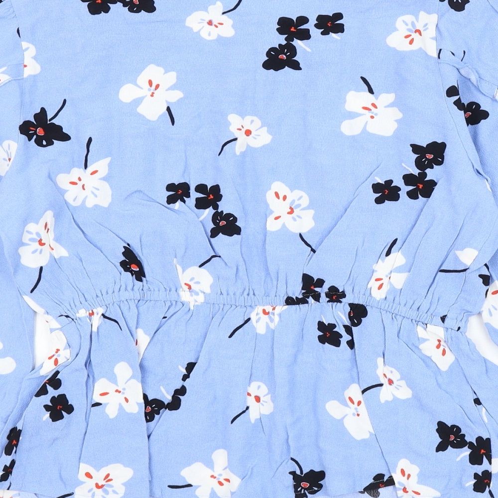 Marks and Spencer Womens Blue Floral Viscose Basic Blouse Size 12 Round Neck