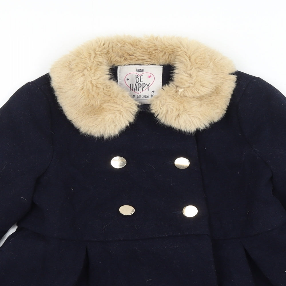 F&F Girls Blue Overcoat Coat Size 6-7 Years Button