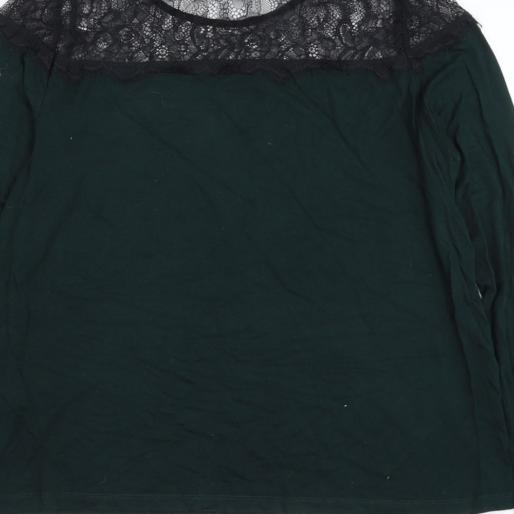 Warehouse Womens Green Viscose Basic Blouse Size 12 Round Neck - Lace Neckline