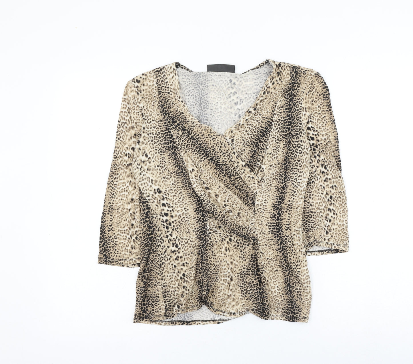 Alex & Co Womens Brown Animal Print Viscose Basic Blouse Size 10 V-Neck - Leopard Print